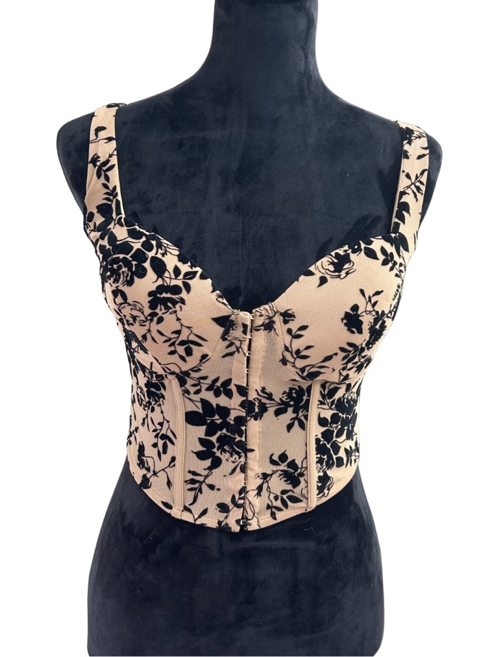Windsor Beige Bustier Top with Black Floral Print